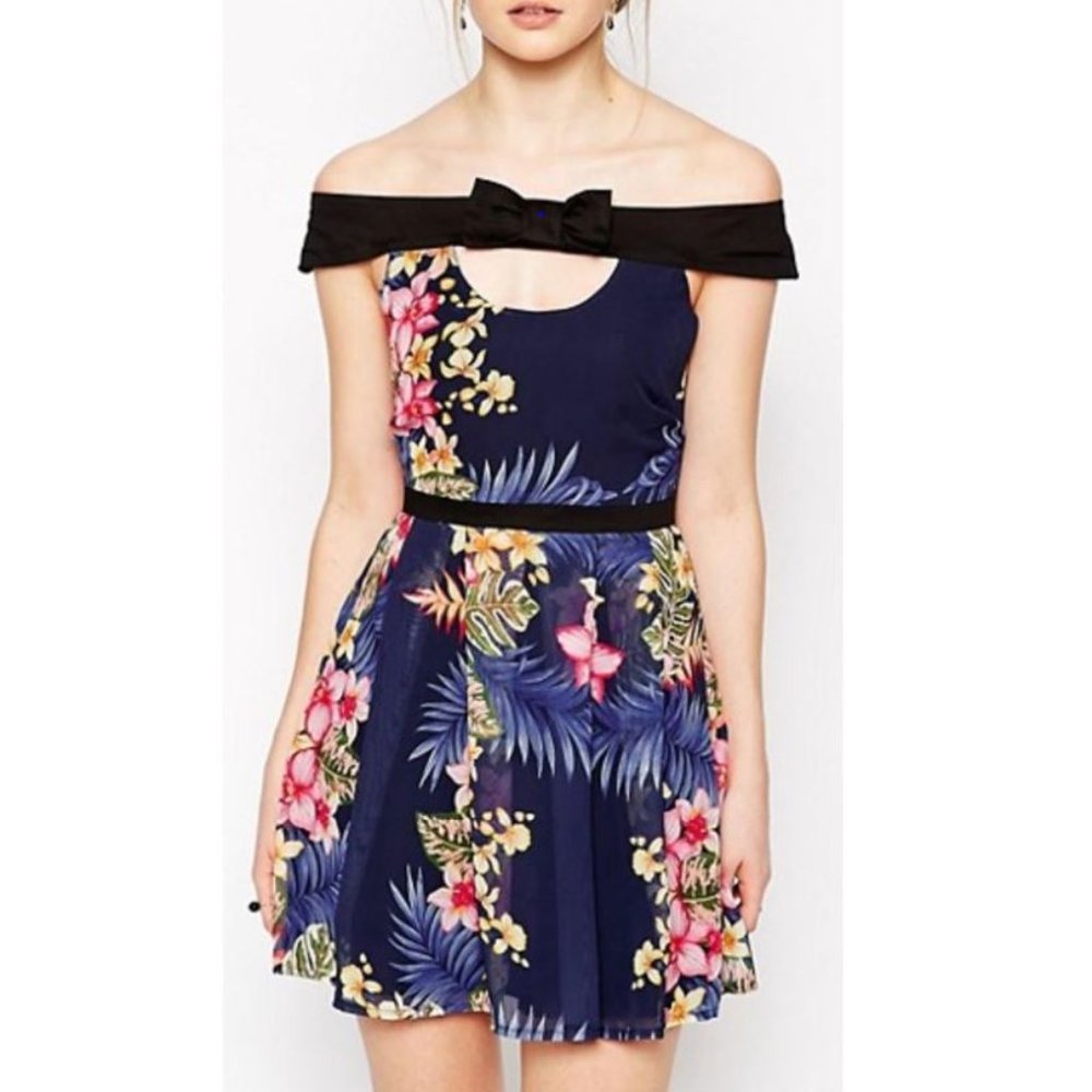 Lashes of London Bardot Dress Tropical EUC UK12